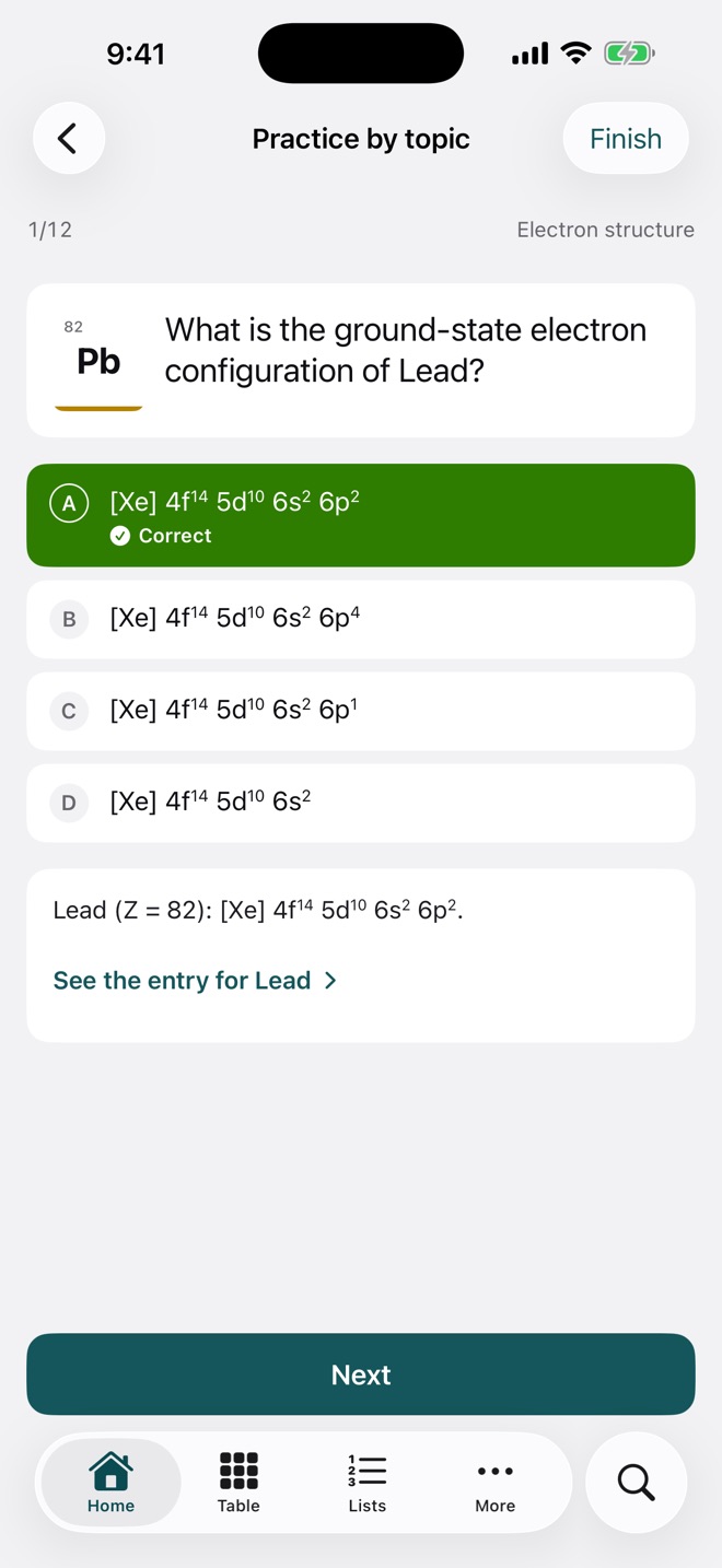 In the app: Quizzes by topic