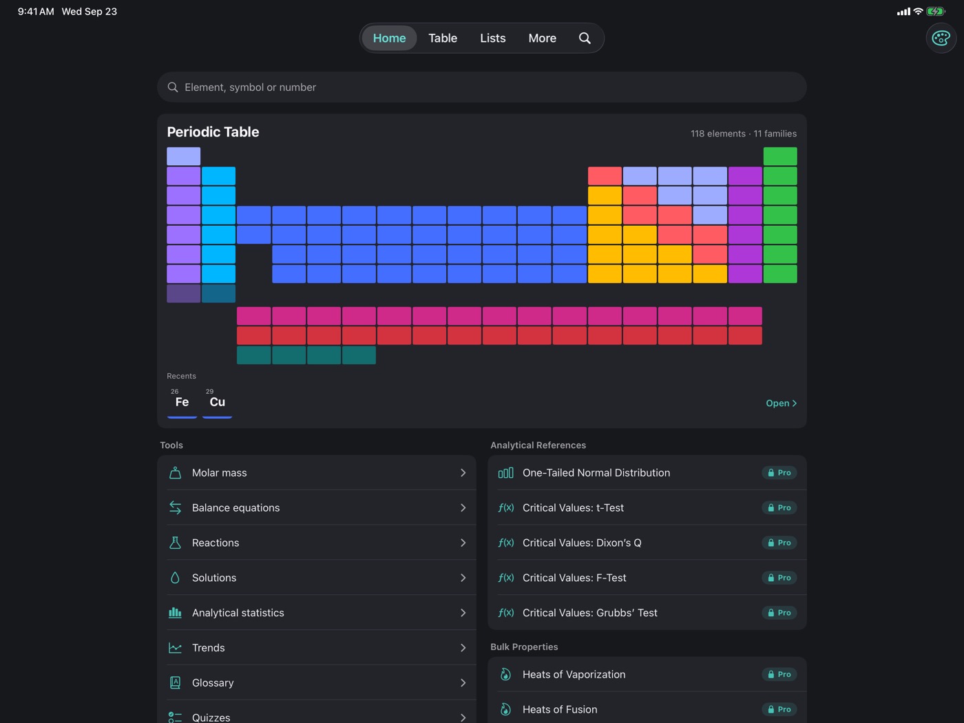 In the app: Home in dark mode